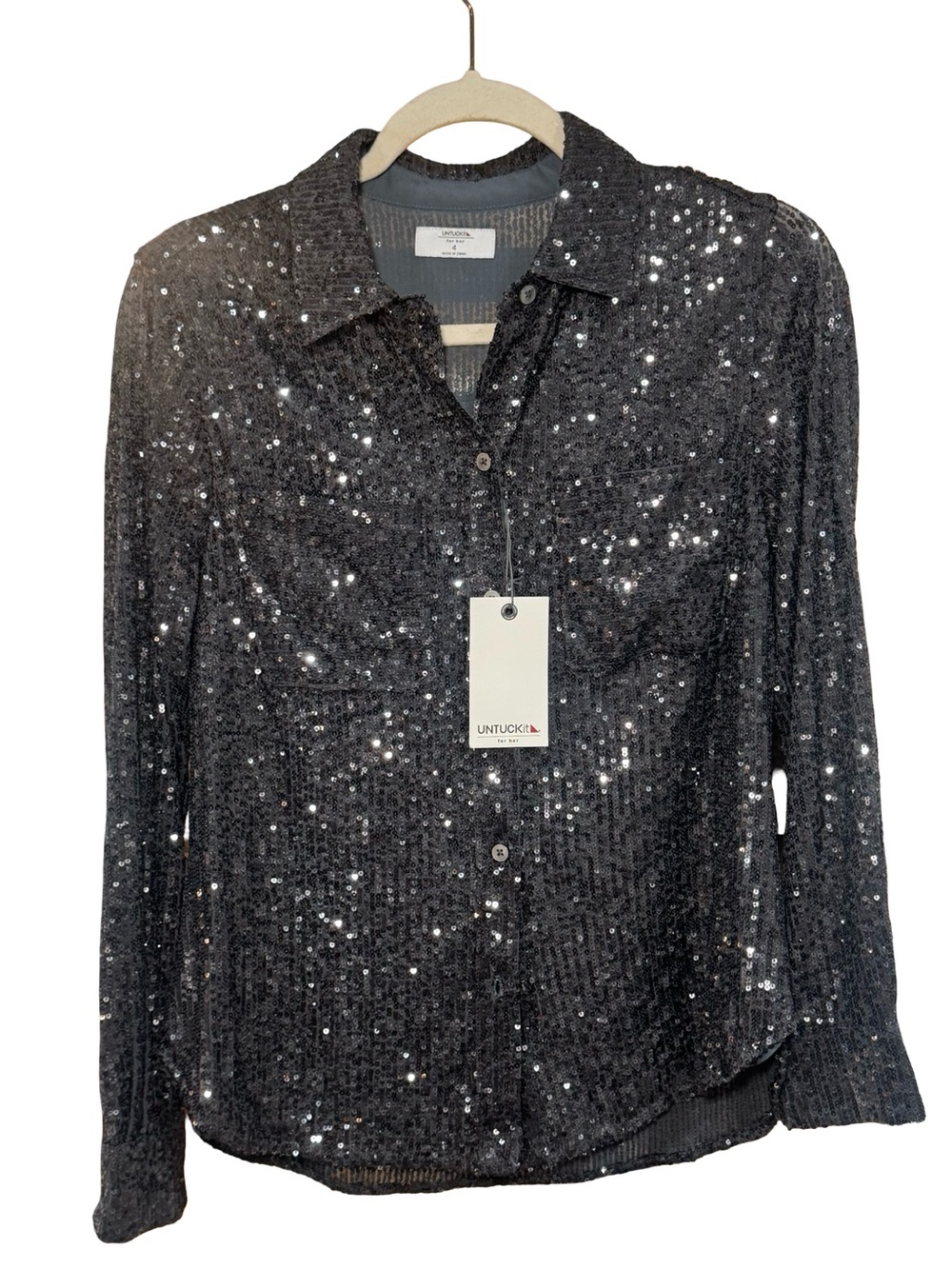 UNTUCKit Charcoal Silver Sequin Button-Down Shirt